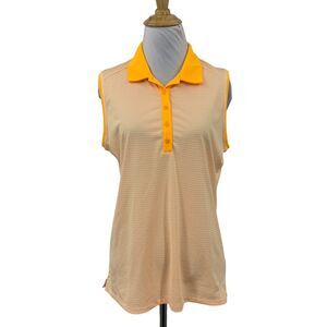 NIke Shirt Womens L Large Bright Orange White Striped Victory Dri Fit Golf Polo